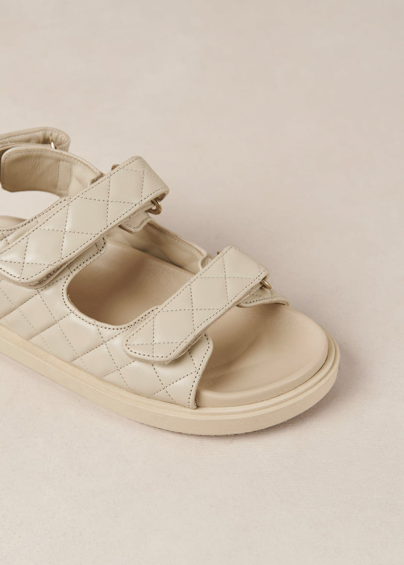 Hook-Loop Cream Leather Sandals Sandals ALOHAS