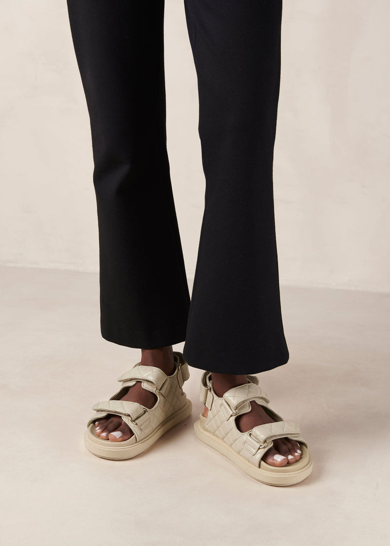 Hook-Loop Cream Leather Sandals Sandals ALOHAS