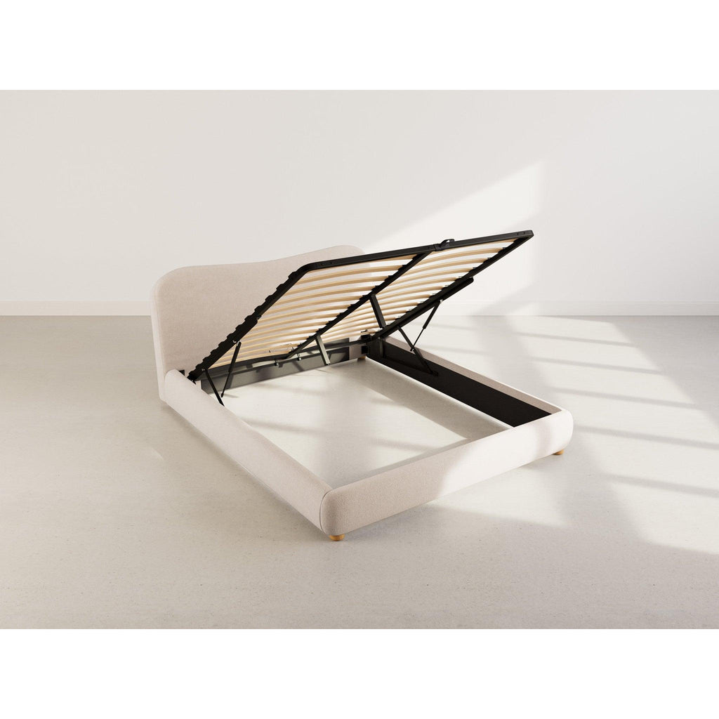Hugo - Cama con Canapé Abatible - 200 Cm - Terciopelo Texturizado - Beige