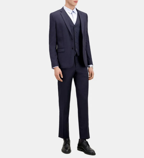 Veste De Costume En Laine - Bleu Marine - Homme