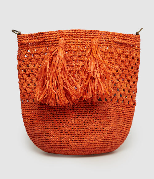 Ibeliv - Sac Bandoulière Haingo Raphia Orange - Femme