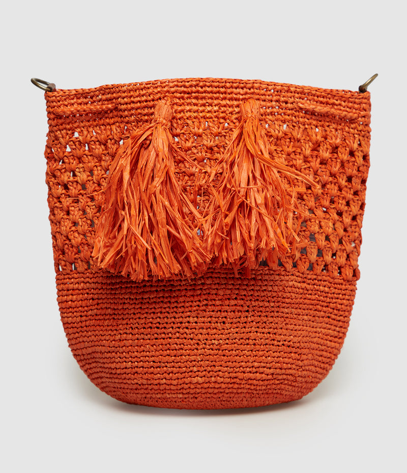 Ibeliv - Sac Bandoulière Haingo Raphia Orange - Femme