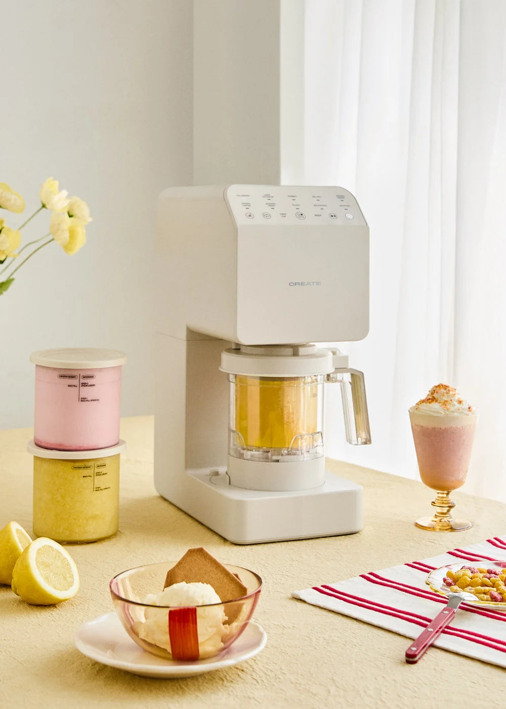 Ice Cream Maker Studio - Sorbetière Multifonction 600Ml - 5 Pots - Blanc Cassé