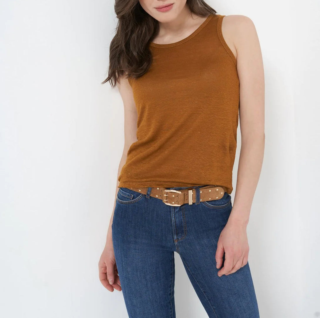 IKKS - Camiseta Sin Mangas Camel En Lino I.Code - Camel