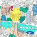 Illustration du poster Londres à colorier, vue rapprochée de Big Ben, dômes et taxi londonien
