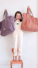 Bolsa de tela a rayas morada