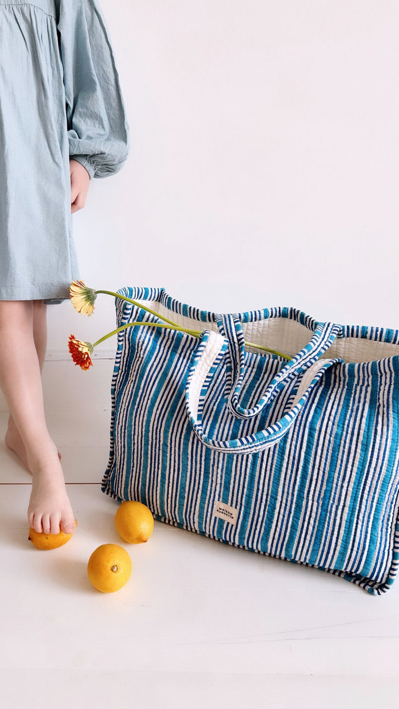 Bolso Tote Rayas Azules - 50x36