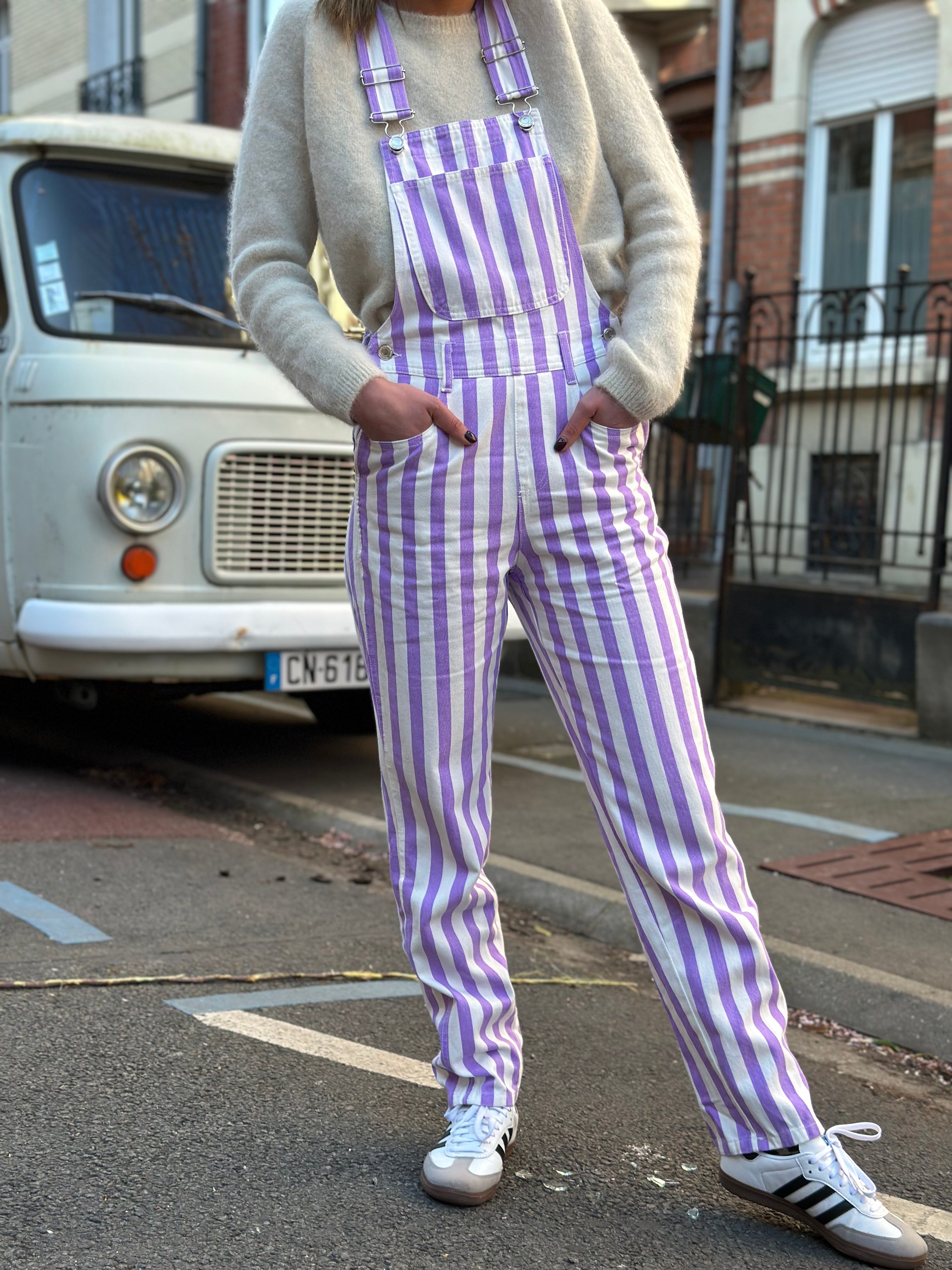 Purple Stripe Georgette Overalls