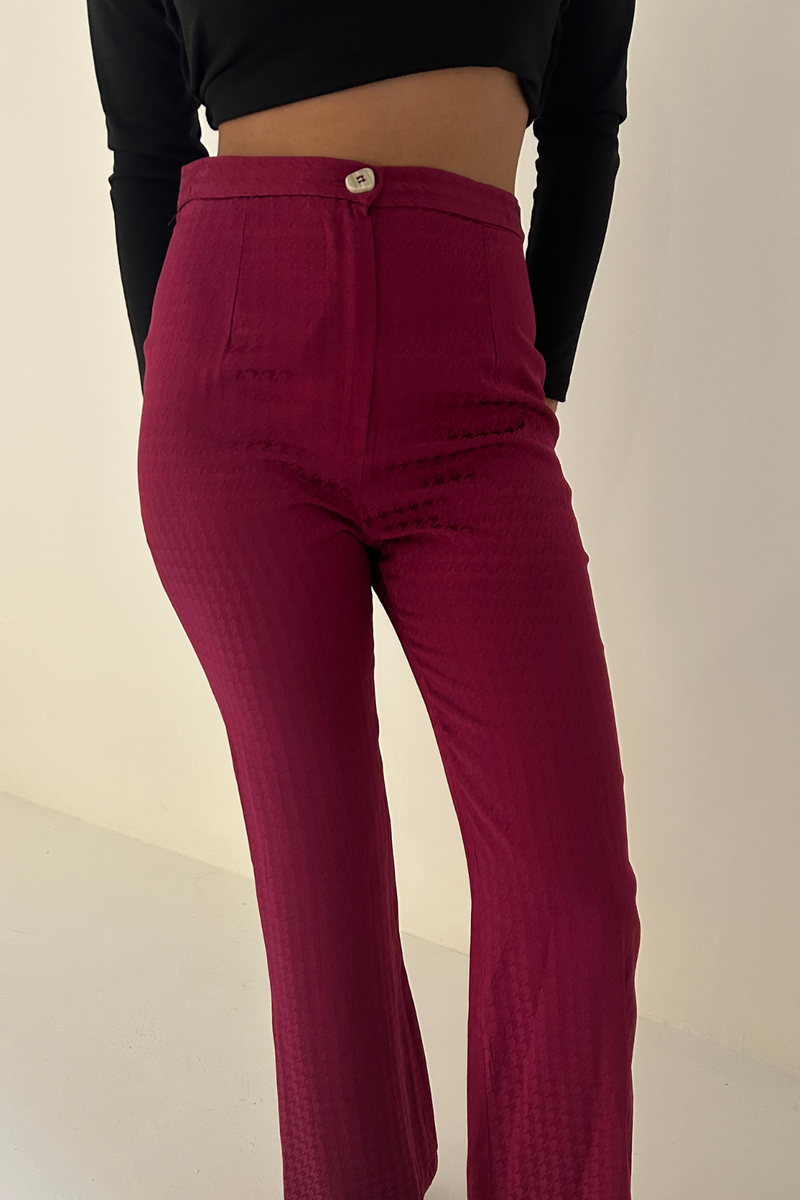 Pantalon Sixties Pied-De-Poule Prune