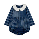 Barboteuse Basile - Carreaux Col Moumoute - Bleu