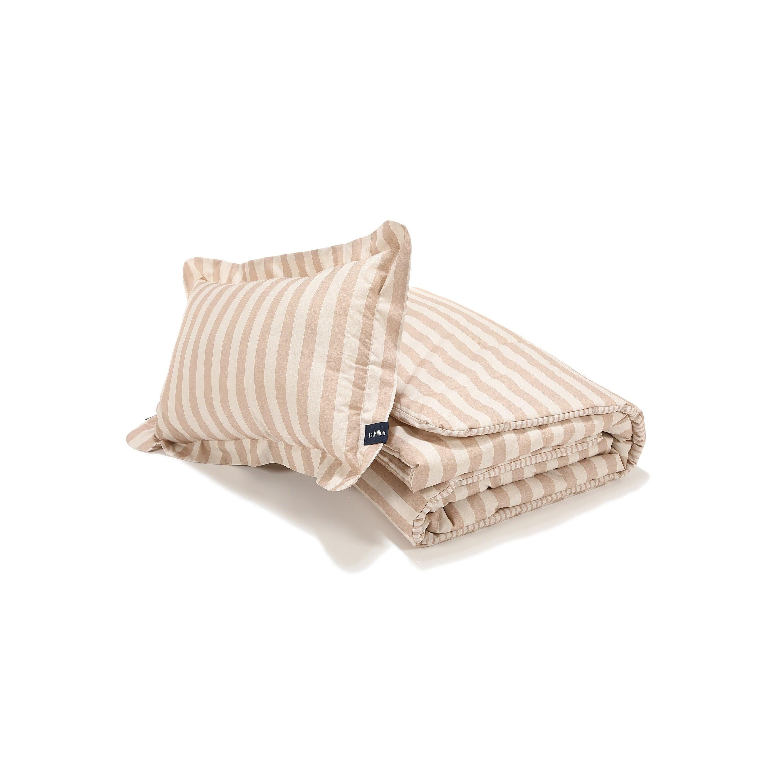 Ensemble de Literie en Coton - Rayures Beige