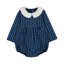 Barboteuse Basile - Carreaux Col Moumoute - Bleu