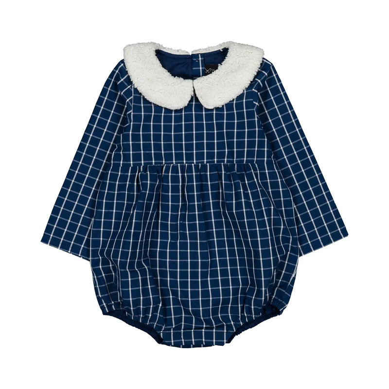 Barboteuse Basile - Carreaux Col Moumoute - Bleu