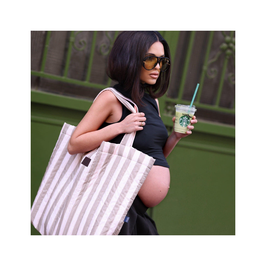 Sac Shopper en Nylon - Rayures Beige