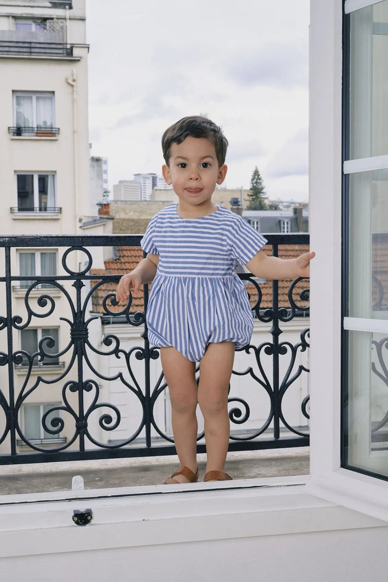 Barboteuse Bourse - Seersucker Rayures Bleues