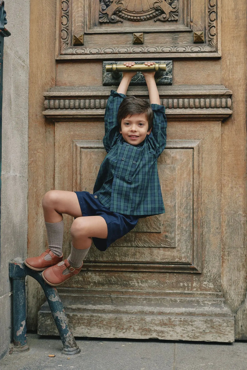 Blouse Convention-Tartan Bleu