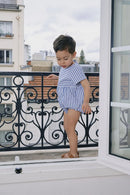 Barboteuse Bourse - Seersucker Rayures Bleues