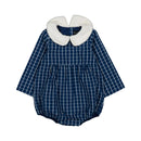 Barboteuse Basile - Carreaux Col Moumoute - Bleu
