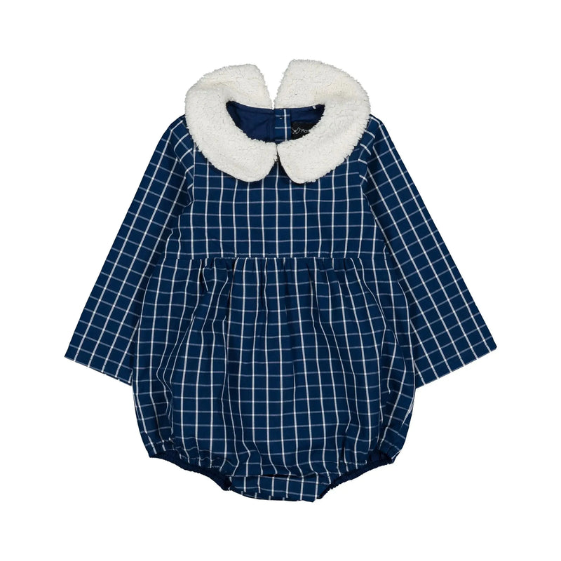 Barboteuse Basile - Carreaux Col Moumoute - Bleu