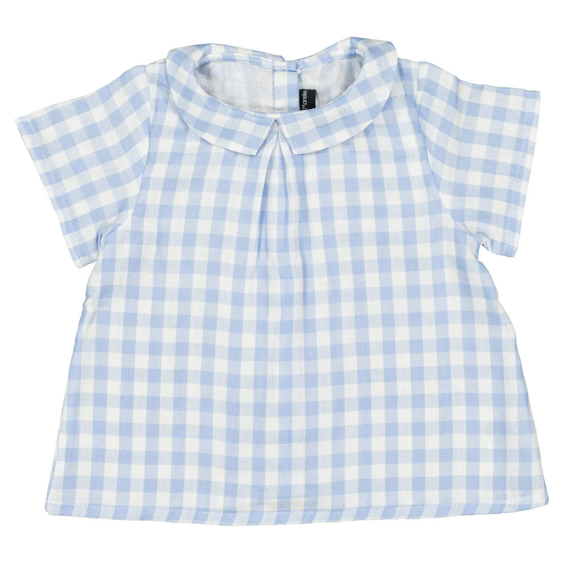 Blouse Courcelles - Vichy Bleu Double Gaze