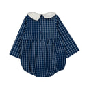 Barboteuse Basile - Carreaux Col Moumoute - Bleu