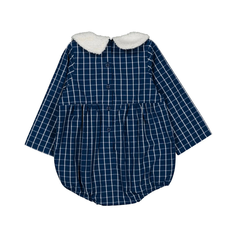 Barboteuse Basile - Carreaux Col Moumoute - Bleu