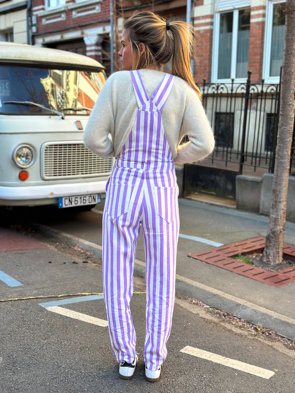 Purple Stripe Georgette Overalls