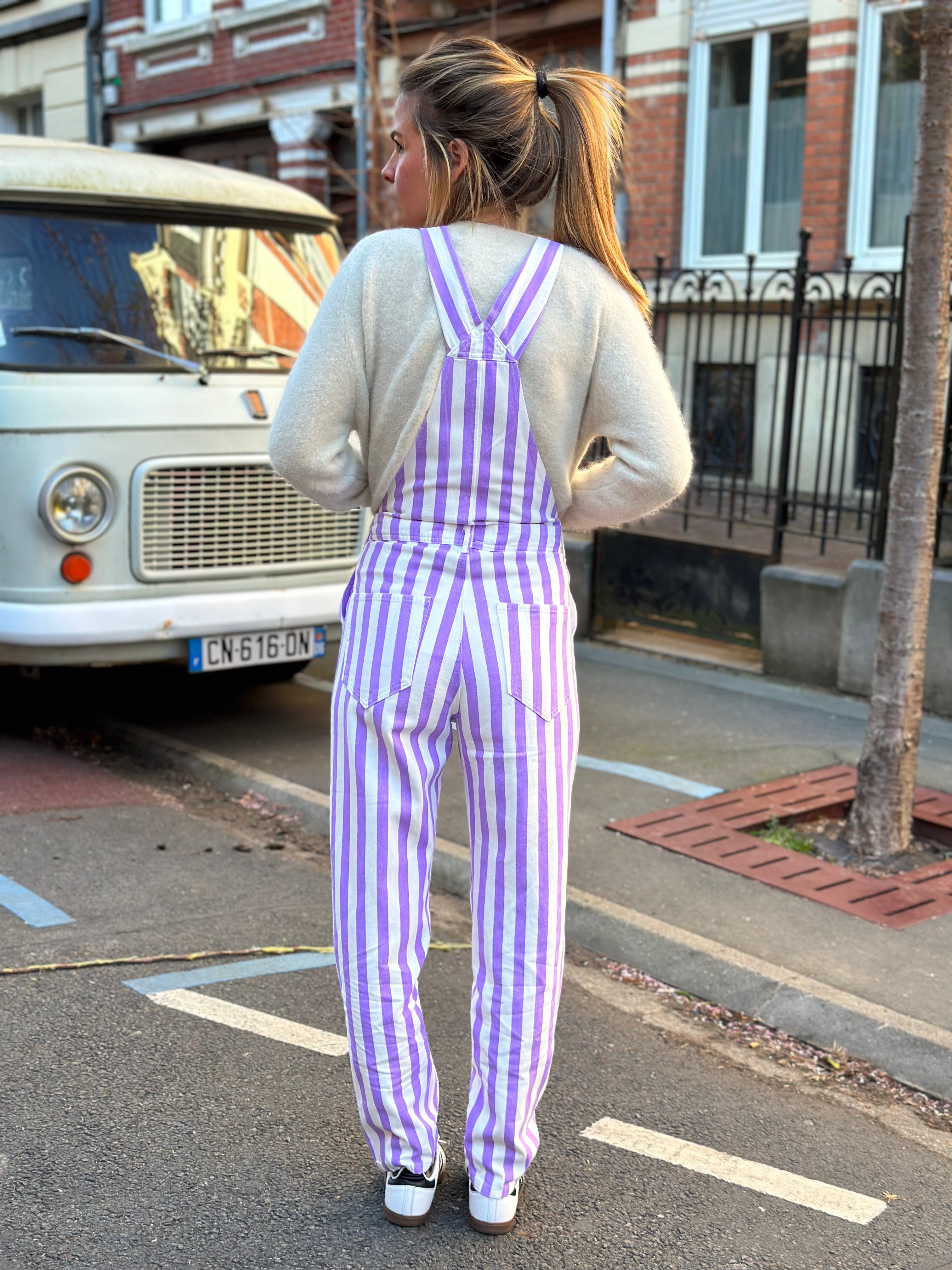 Purple Stripe Georgette Overalls