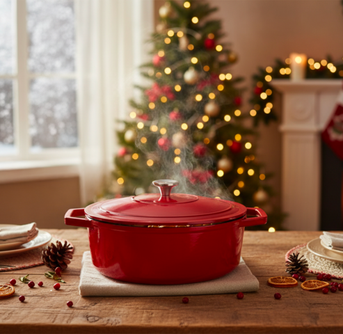 Oval Cast Steel Casserole Dish - Red