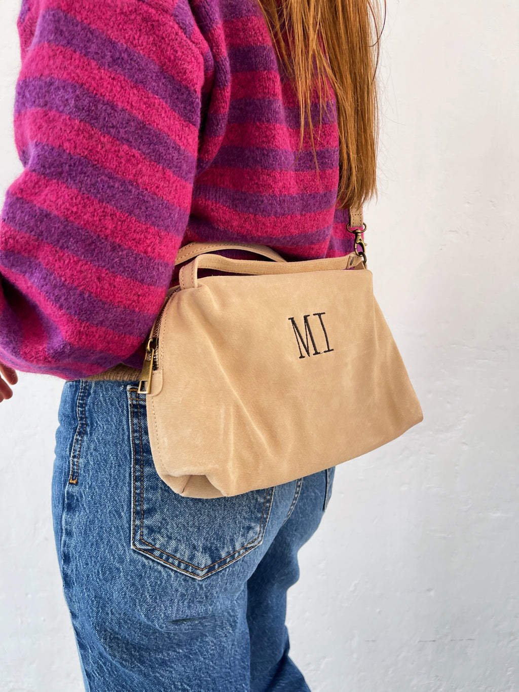Grand Sac Bandoulière En Daim Beige
