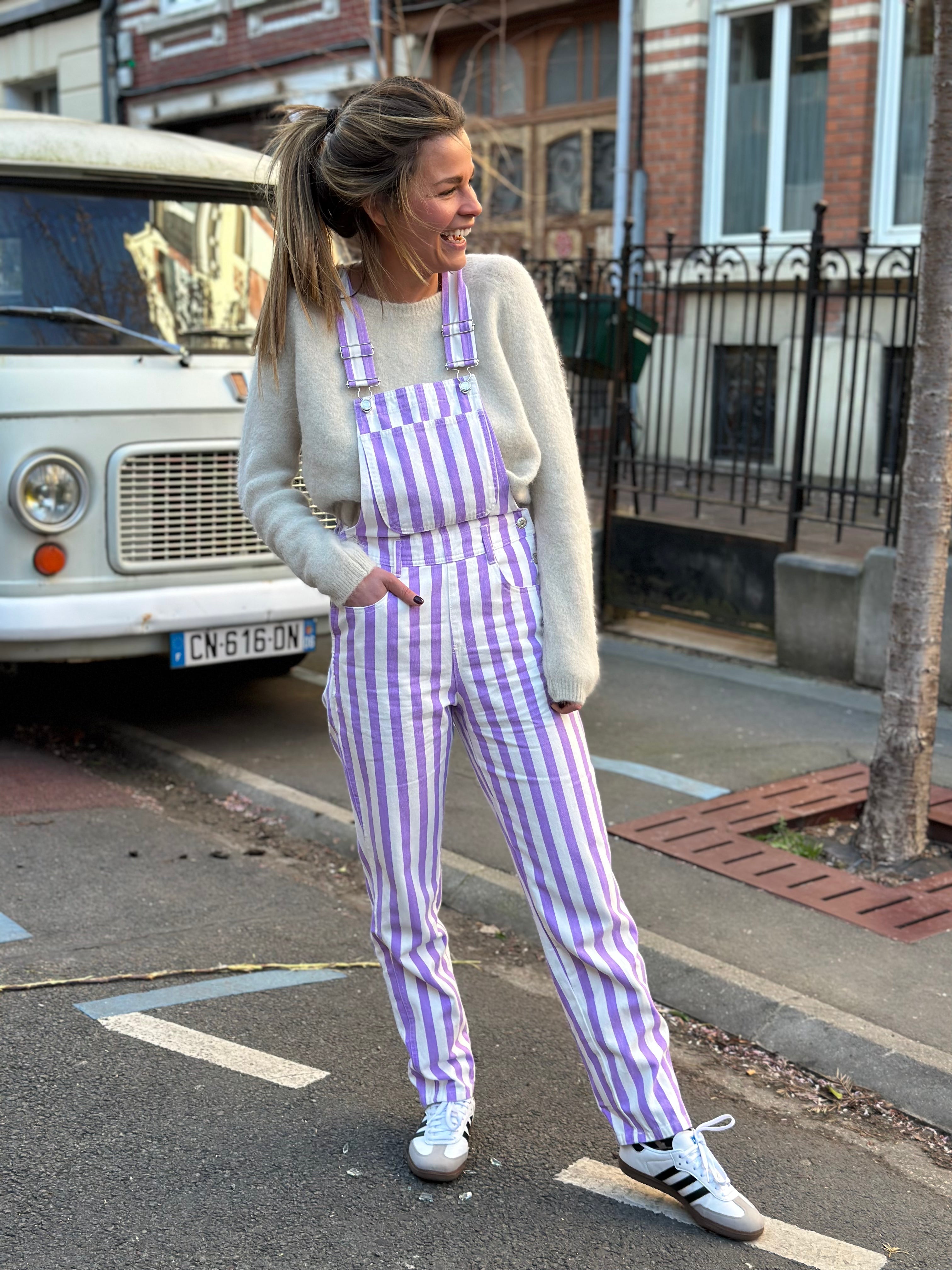 Purple Stripe Georgette Overalls