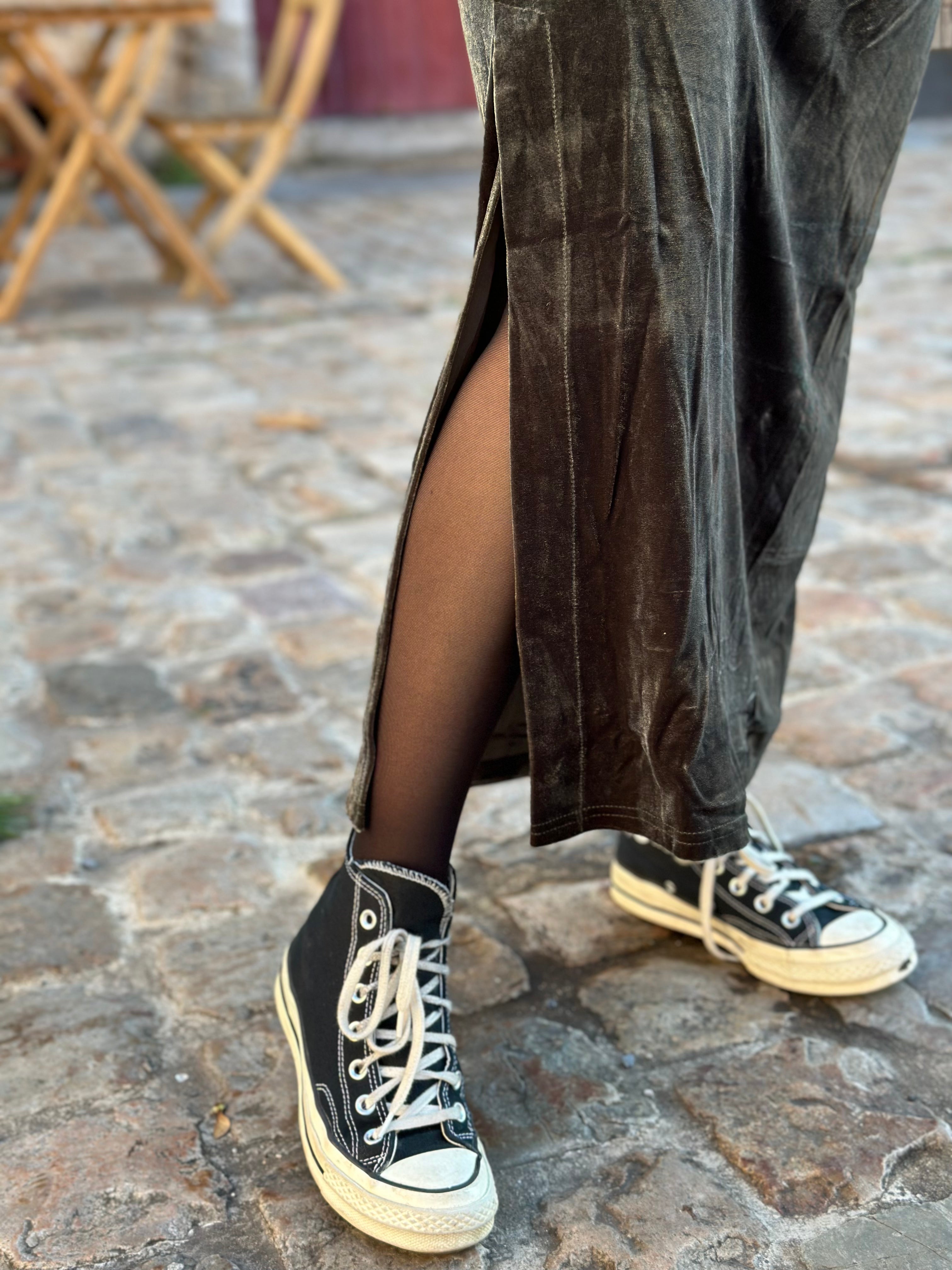 Agathe Khaki Velvet Skirt