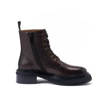 Lace-Up Derby Ankle Boots - Dark Brown - Women