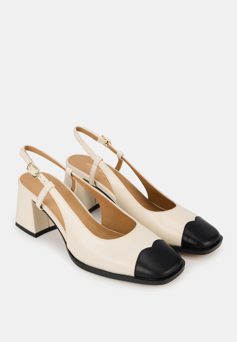 Slingbacks - Cuir Beige/Noir - Denise