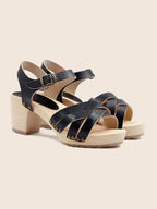 Sandales Talon Bois Cuir Noir - Femme