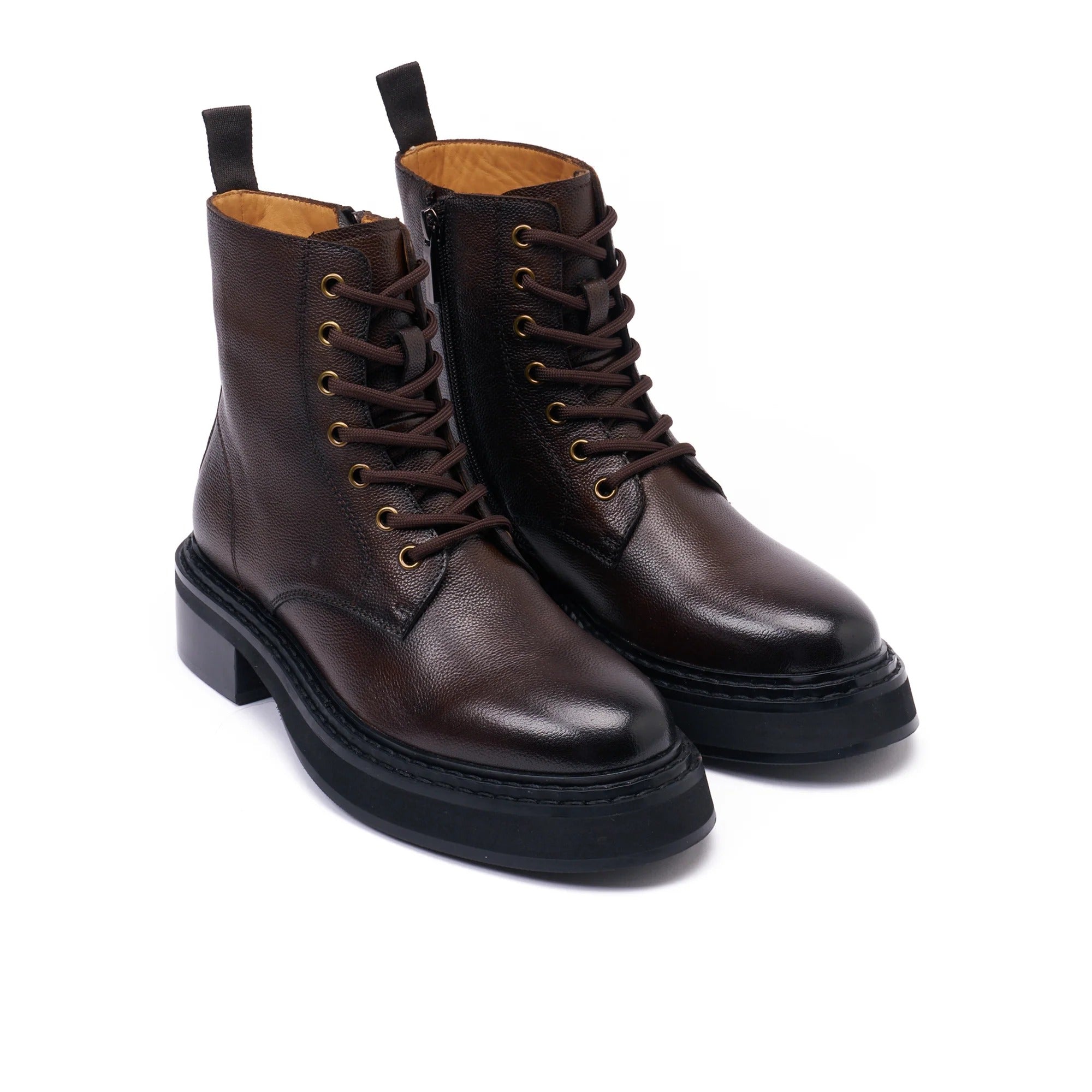 Lace-Up Derby Ankle Boots - Dark Brown - Women