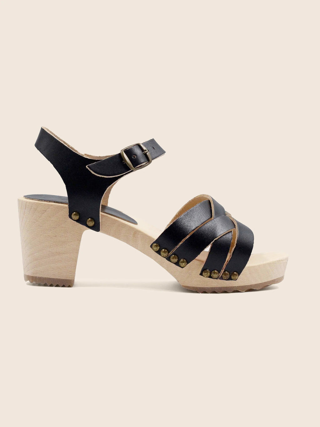 Sandales Talon Bois Cuir Noir - Femme