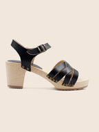 Sandales Talon Bois Cuir Noir - Femme