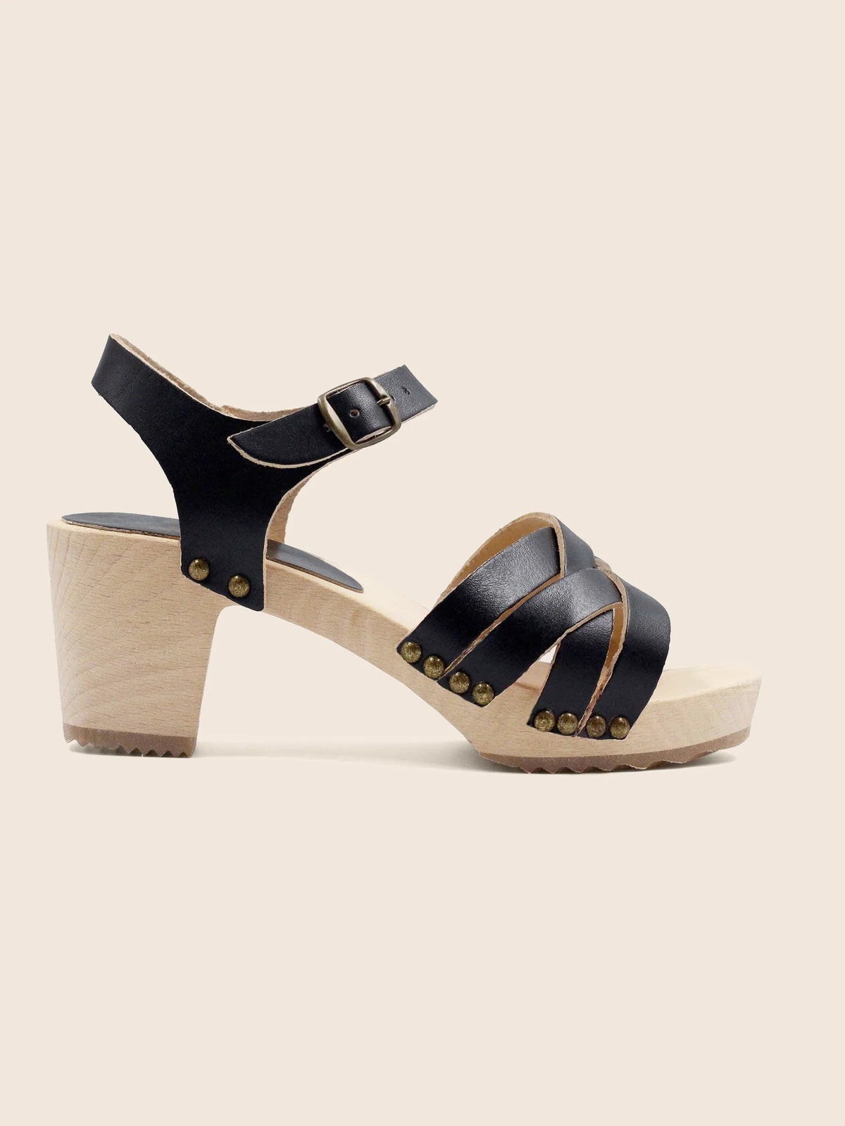 Sandales Talon Bois Cuir Noir - Femme