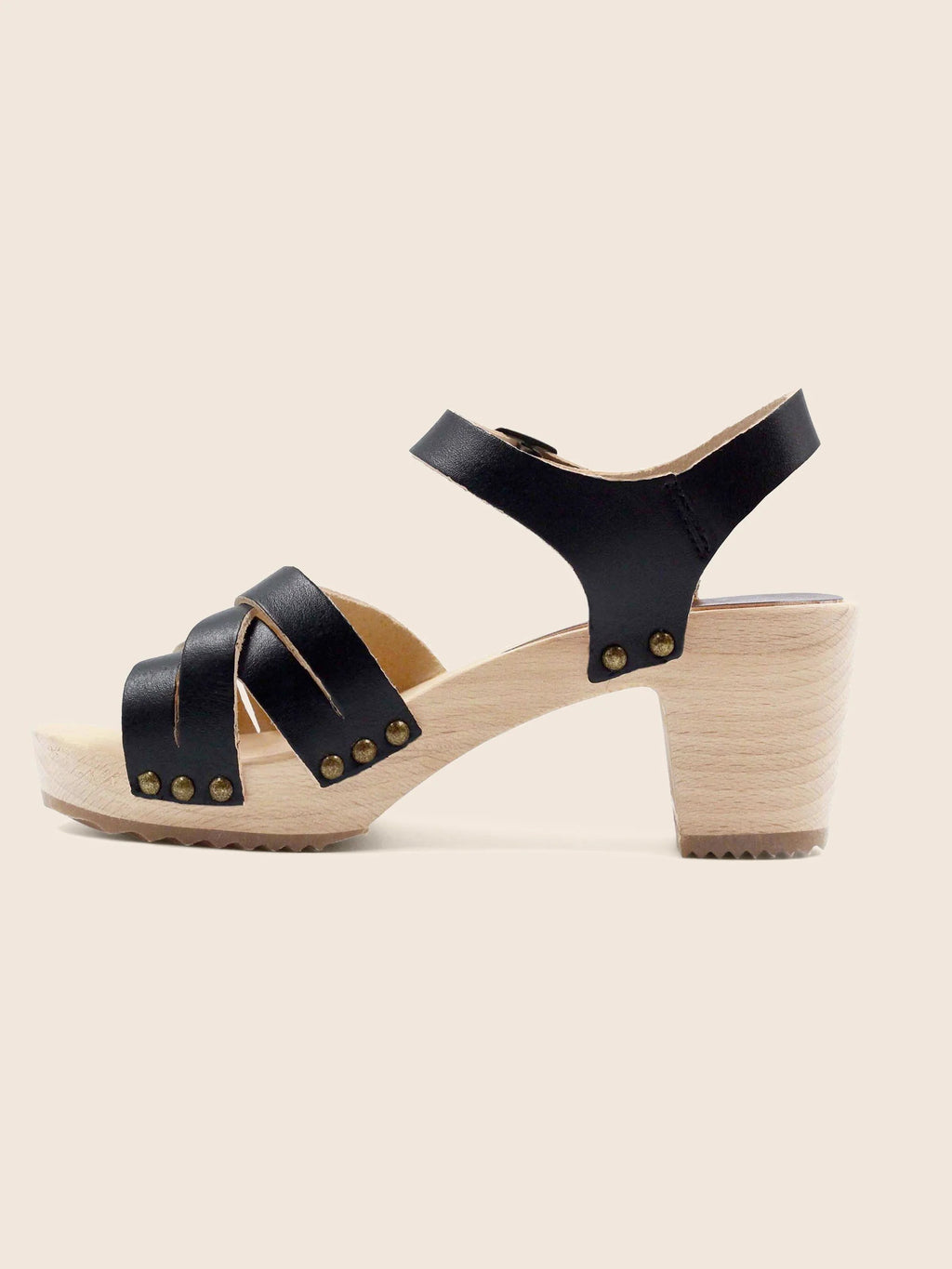 Sandales Talon Bois Cuir Noir - Femme