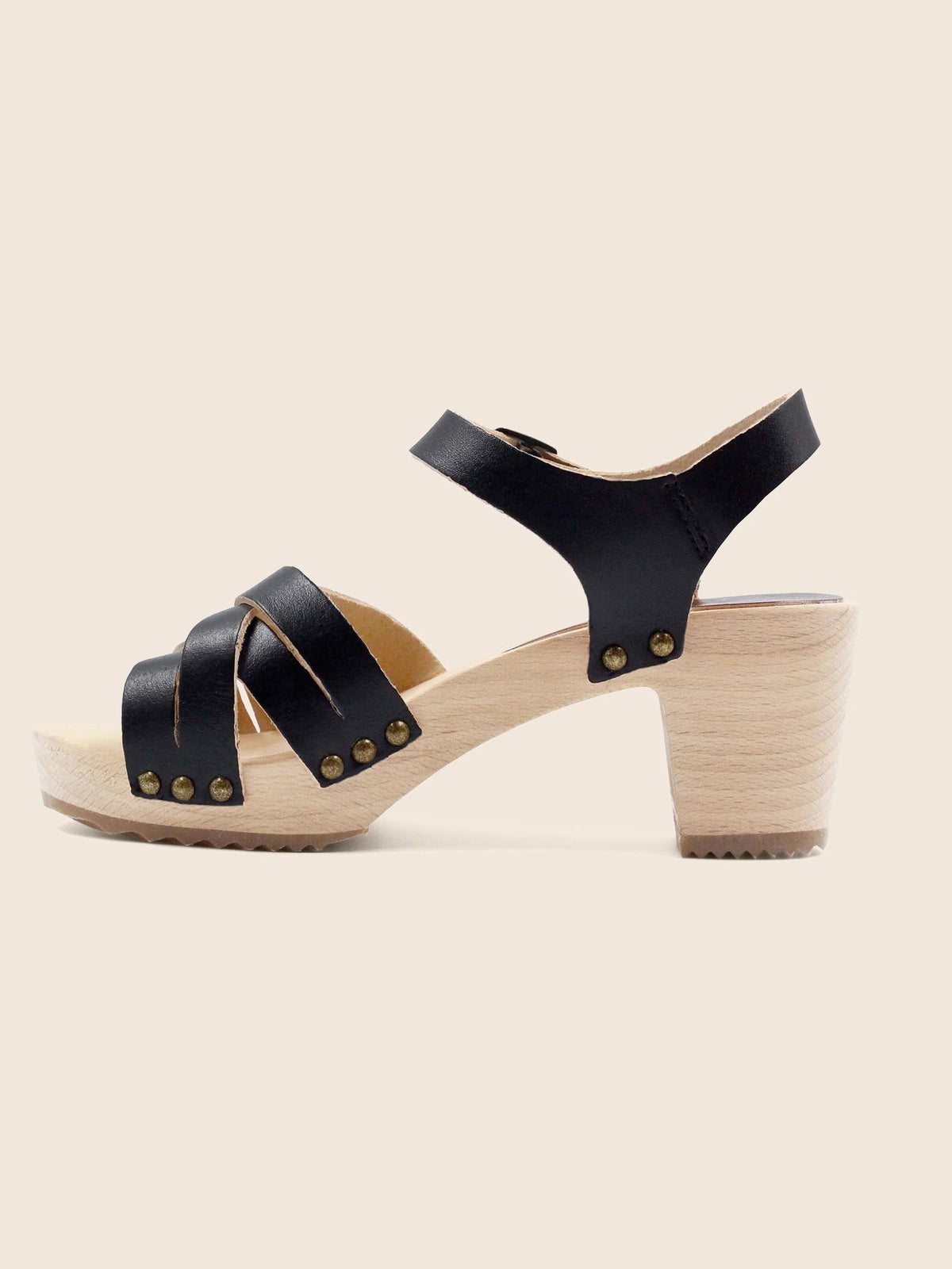 Sandales Talon Bois Cuir Noir - Femme