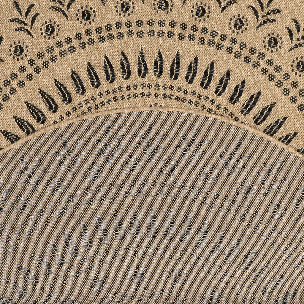 Round Nature Rug Natural Jute Effect - Black Oriental Patterns