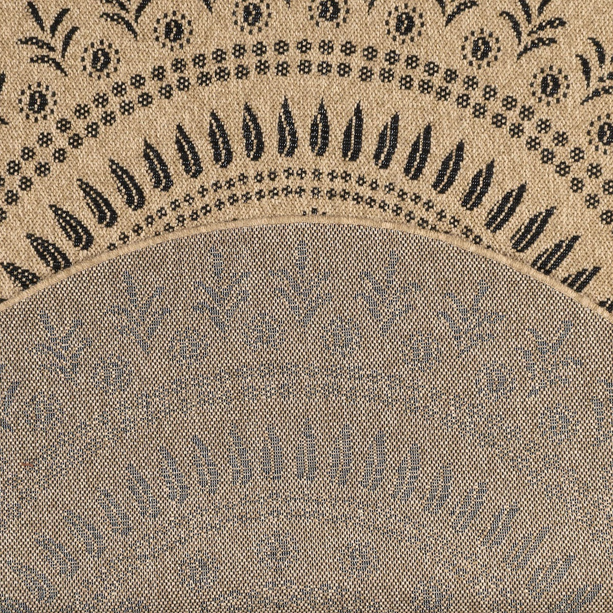 Round Nature Rug Natural Jute Effect - Black Oriental Patterns