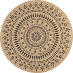 Round Nature Rug Natural Jute Effect - Black Oriental Patterns