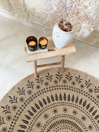 Round Nature Rug Natural Jute Effect - Black Oriental Patterns