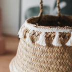 Panier En Roseaux Avec Pompons Blanc