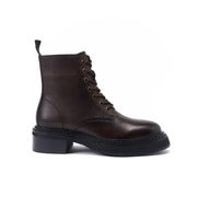 Lace-Up Derby Ankle Boots - Dark Brown - Women