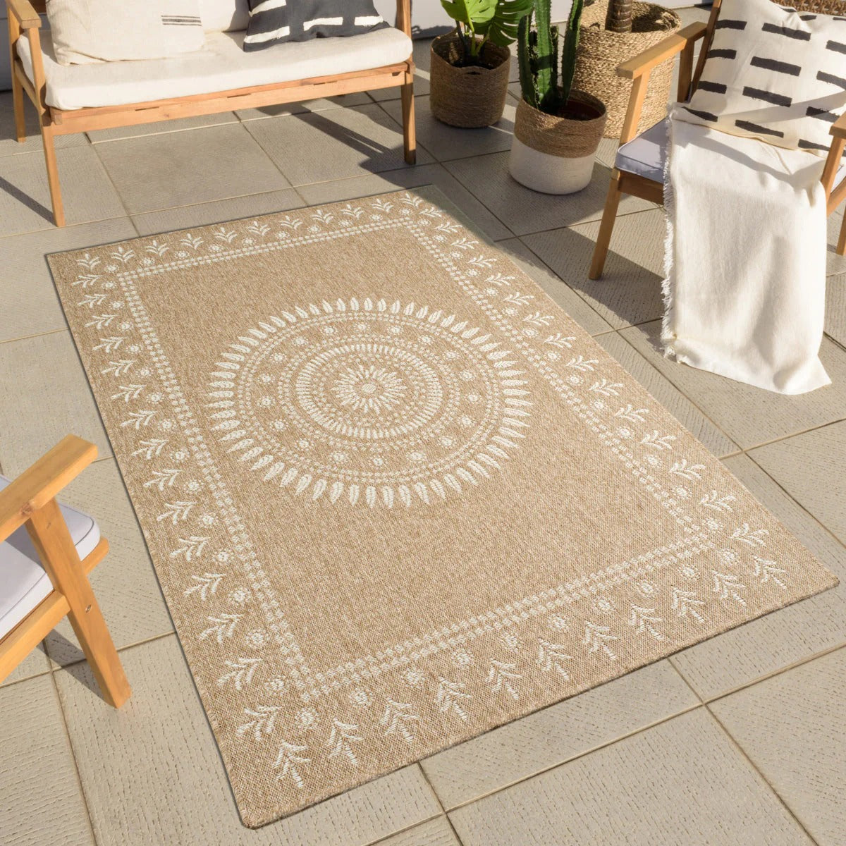 Alfombra Natural Efecto Yute - Motivos Orientales Blancos