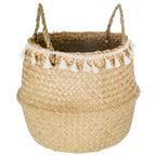 Panier En Roseaux Avec Pompons Blanc