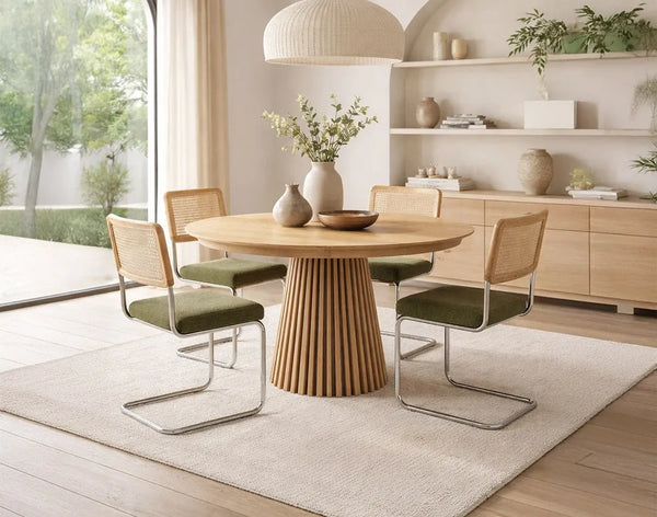Damiano - Set of 2 Bouclé Fabric Chairs - Cane Backrest - Chrome-Effect Metal Legs - Khaki Green
